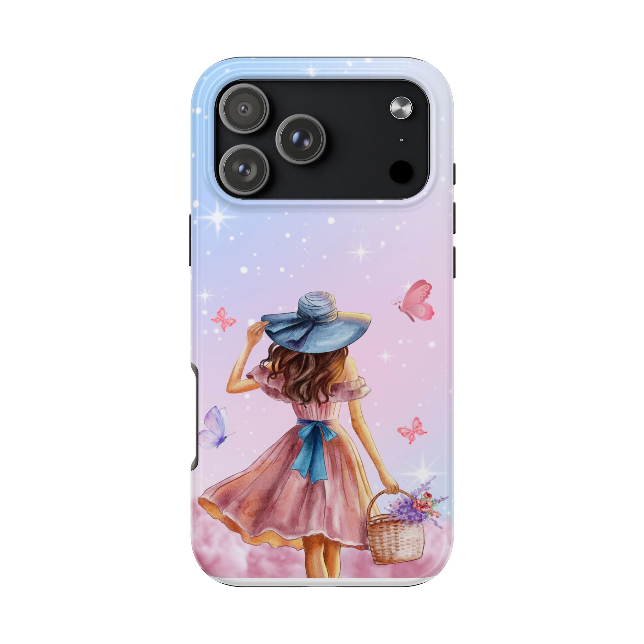 Pastel Girl with Hat Phone Case — Floral Basket Butterfly Tough Phone Case