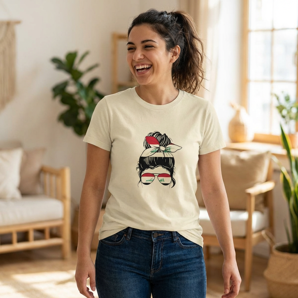 Women’s Graphic Tee — Messy Bun with Sunglasses & Bandana