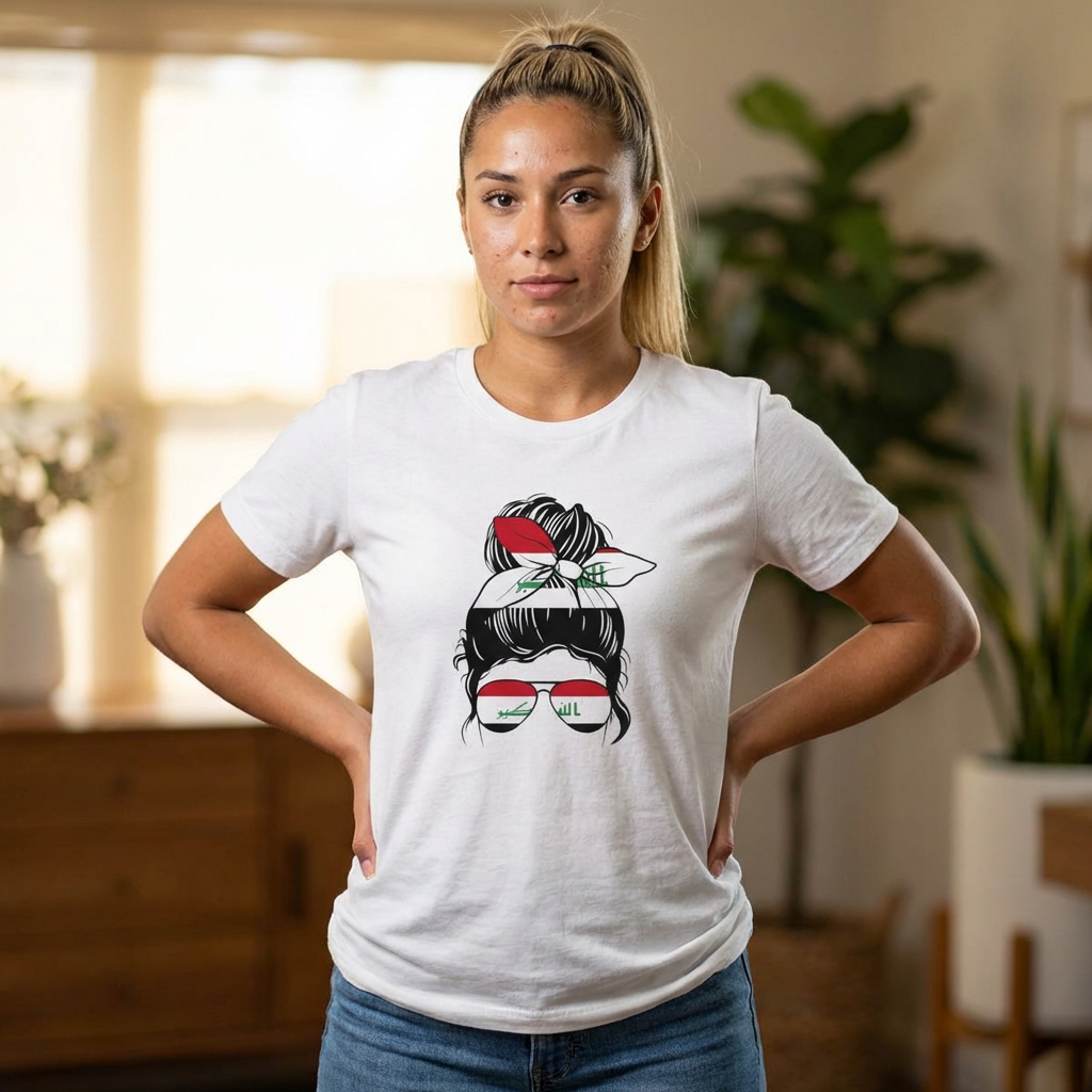 Women’s Graphic Tee — Messy Bun with Sunglasses & Bandana