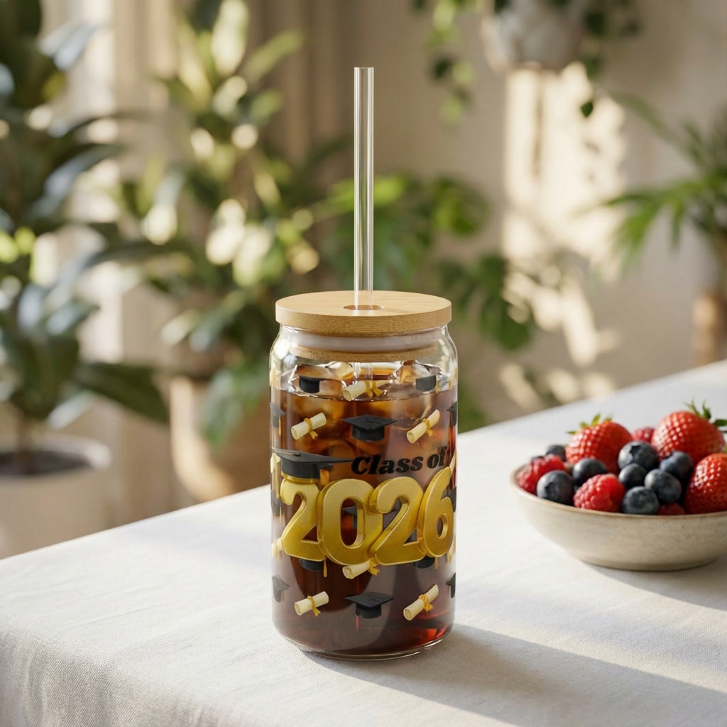Graduation 2026 Sipper Glass – Class of 2026 Mason Tumbler with Straw