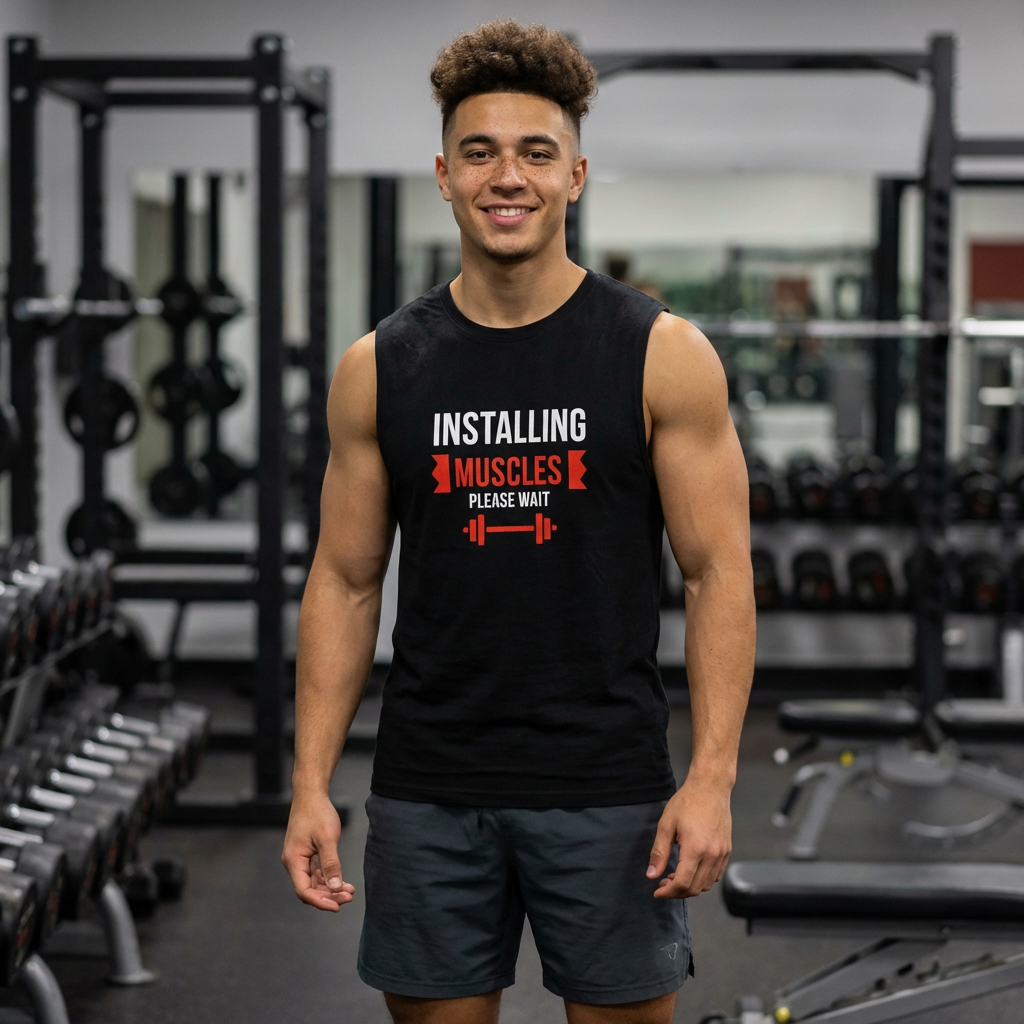 Installing Muscles Tank Top — Funny Gym Workout Muscle Tank