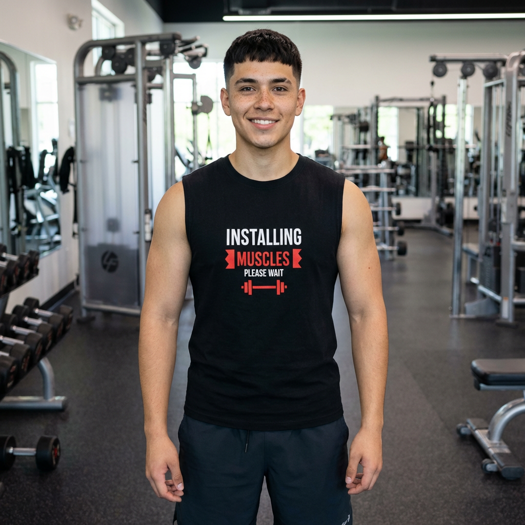 Installing Muscles Tank Top — Funny Gym Workout Muscle Tank