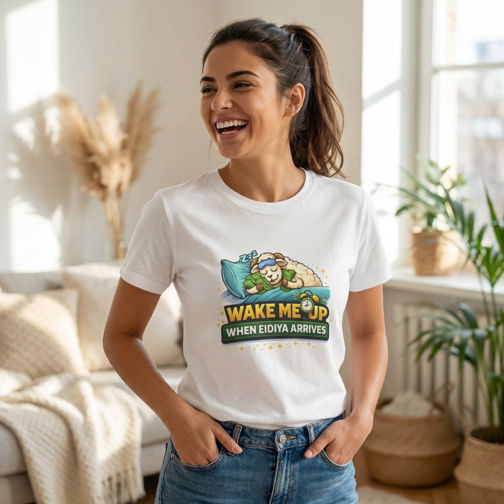 T-Shirt — "Wake Me Up When Eidiya Arrives" Cute Sleepy Sheep Graphic Tee