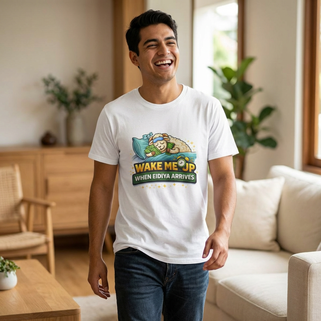 T-Shirt — "Wake Me Up When Eidiya Arrives" Cute Sleepy Sheep Graphic Tee