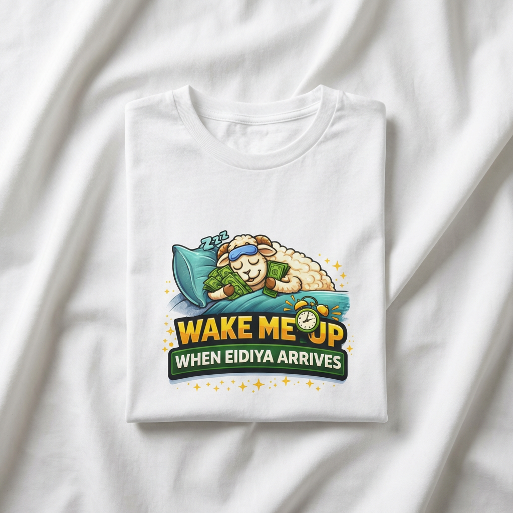 T-Shirt — "Wake Me Up When Eidiya Arrives" Cute Sleepy Sheep Graphic Tee
