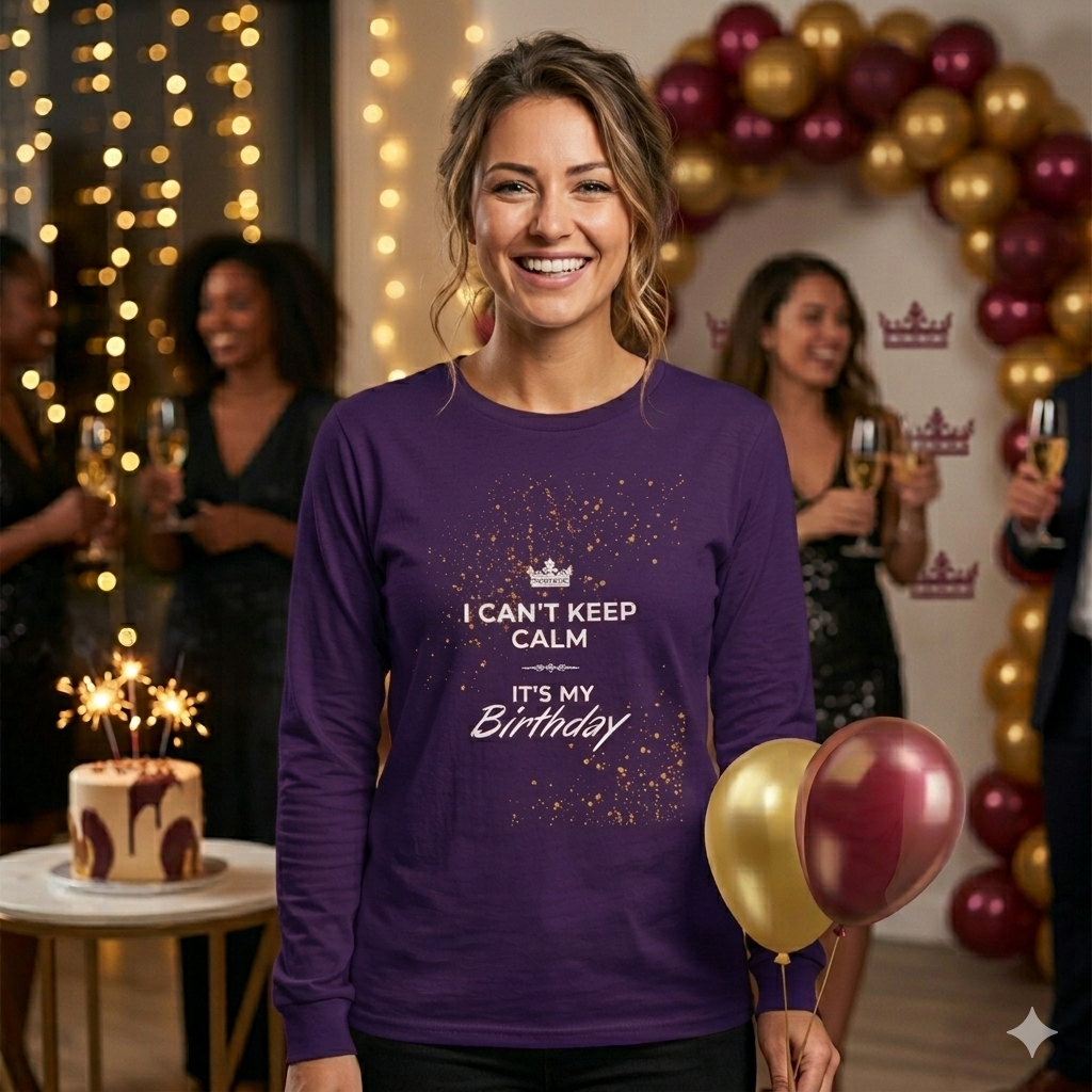 Birthday Long Sleeve Tee — "I Can't Keep Calm It's My Birthday"