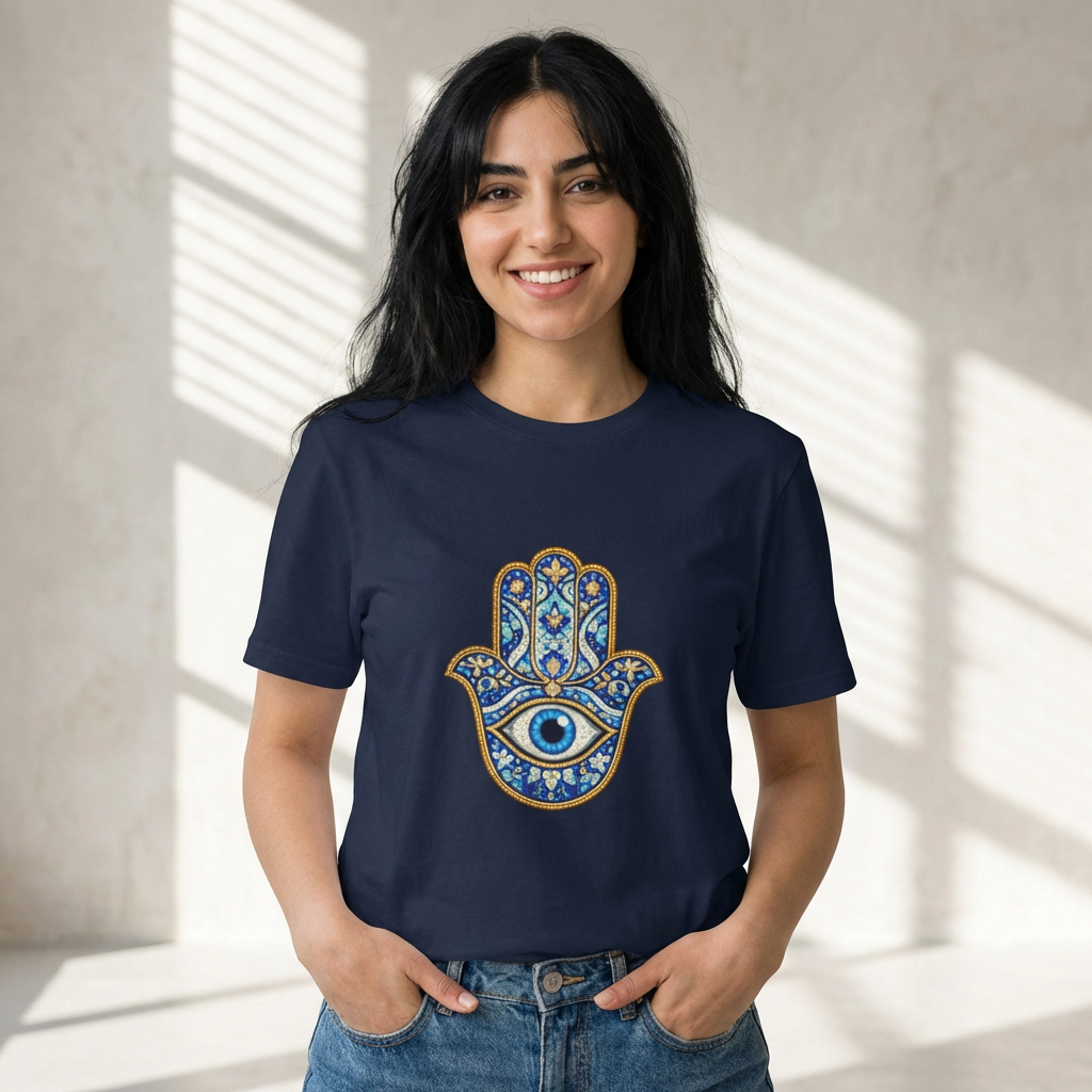 Hamsa Hand T-Shirt with Evil Eye Design - Protective Boho Graphic Tee