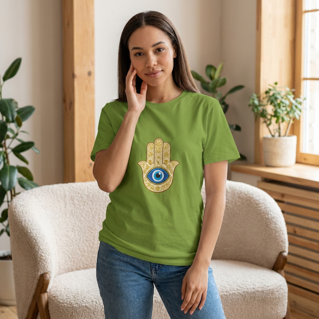 Hamsa Hand T-Shirt with Blue Evil Eye — Protective Spiritual Symbol Tee