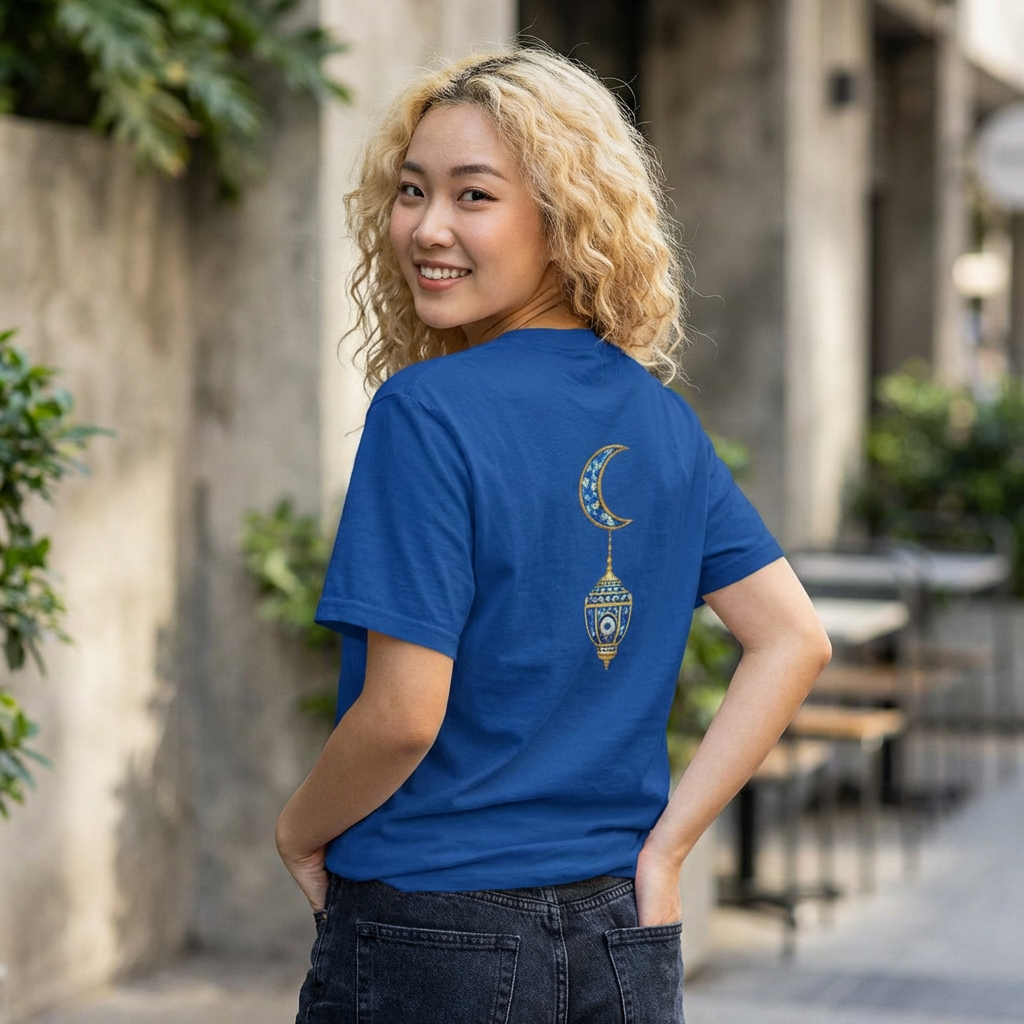 Evil Eye Crescent Lantern T‑Shirt — Protective Nazar Tee with Moon Lantern Design