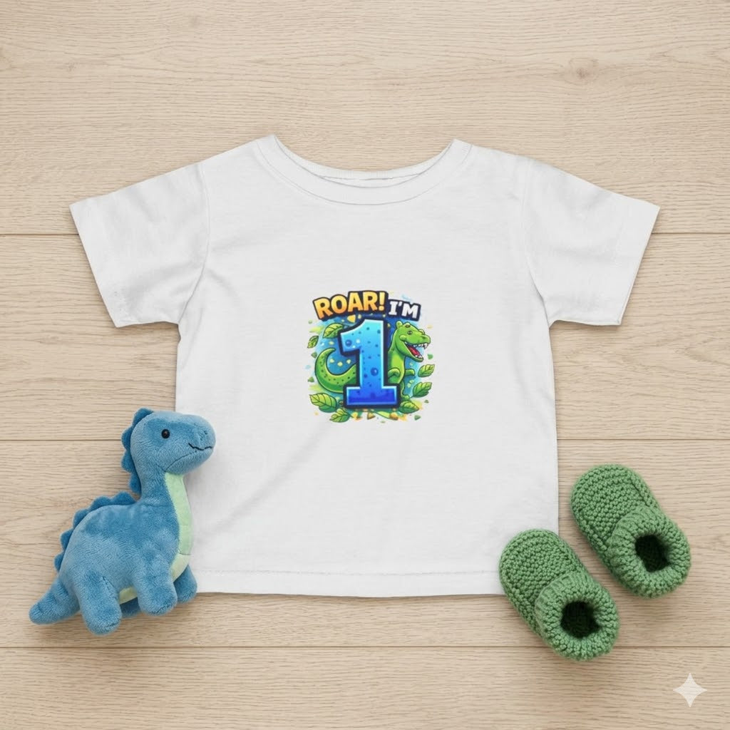 Roar! I'm One" Dinosaur First Birthday T-Shirt