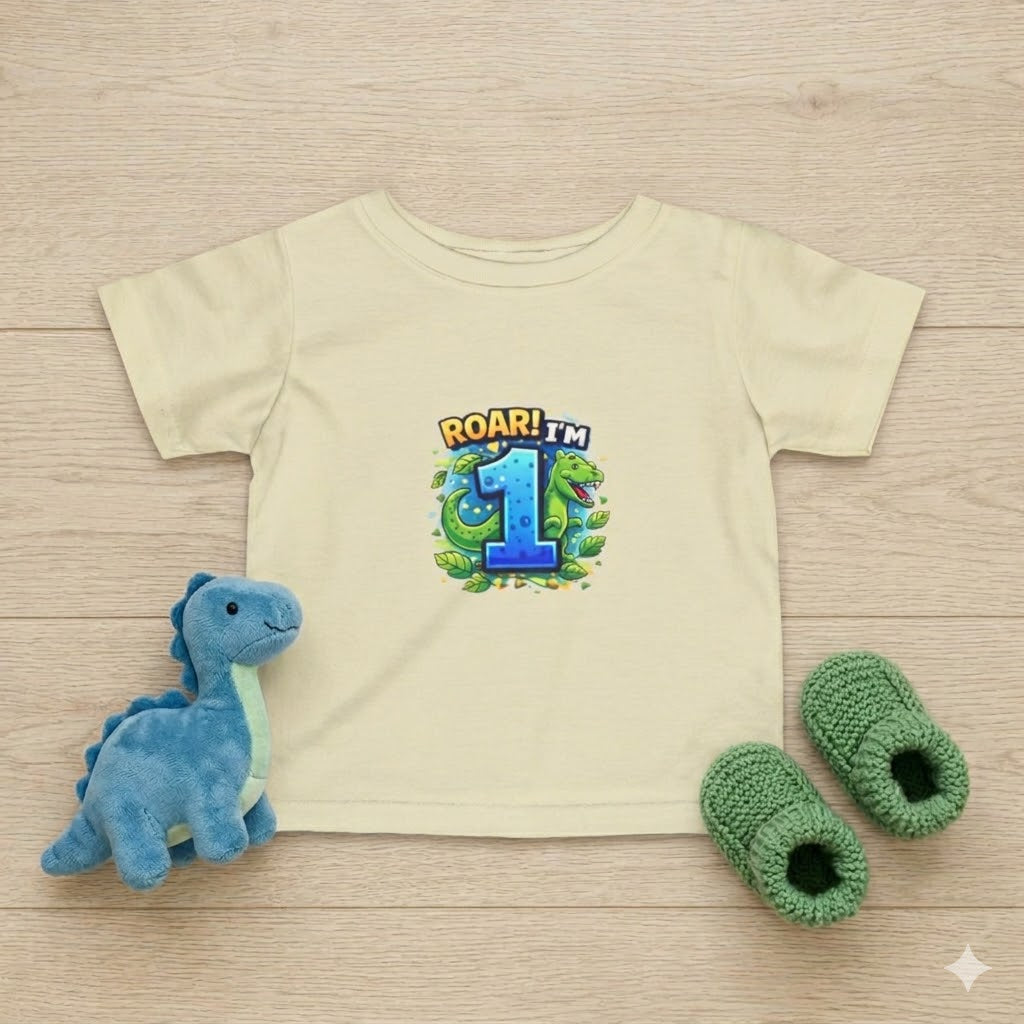 Roar! I'm One" Dinosaur First Birthday T-Shirt