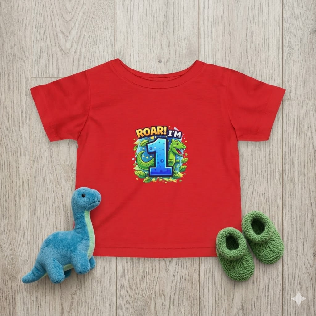 Roar! I'm One" Dinosaur First Birthday T-Shirt
