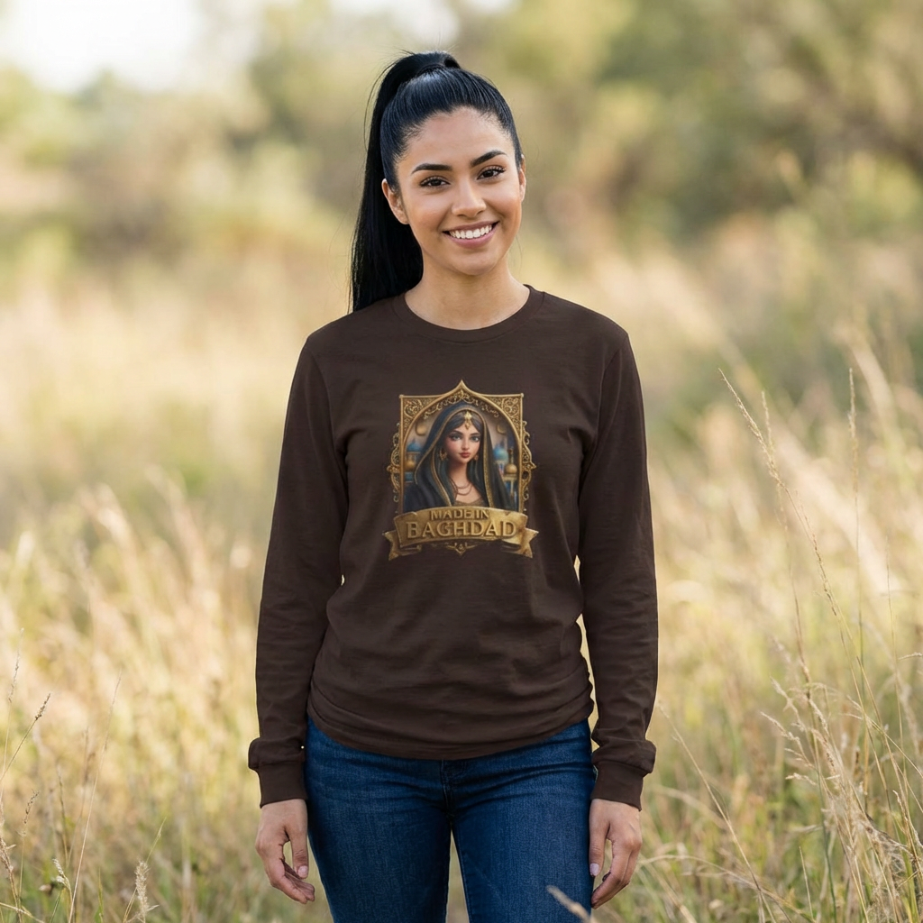 Baghdad Maiden Long Sleeve Tee — Vintage Middle Eastern Portrait Graphic
