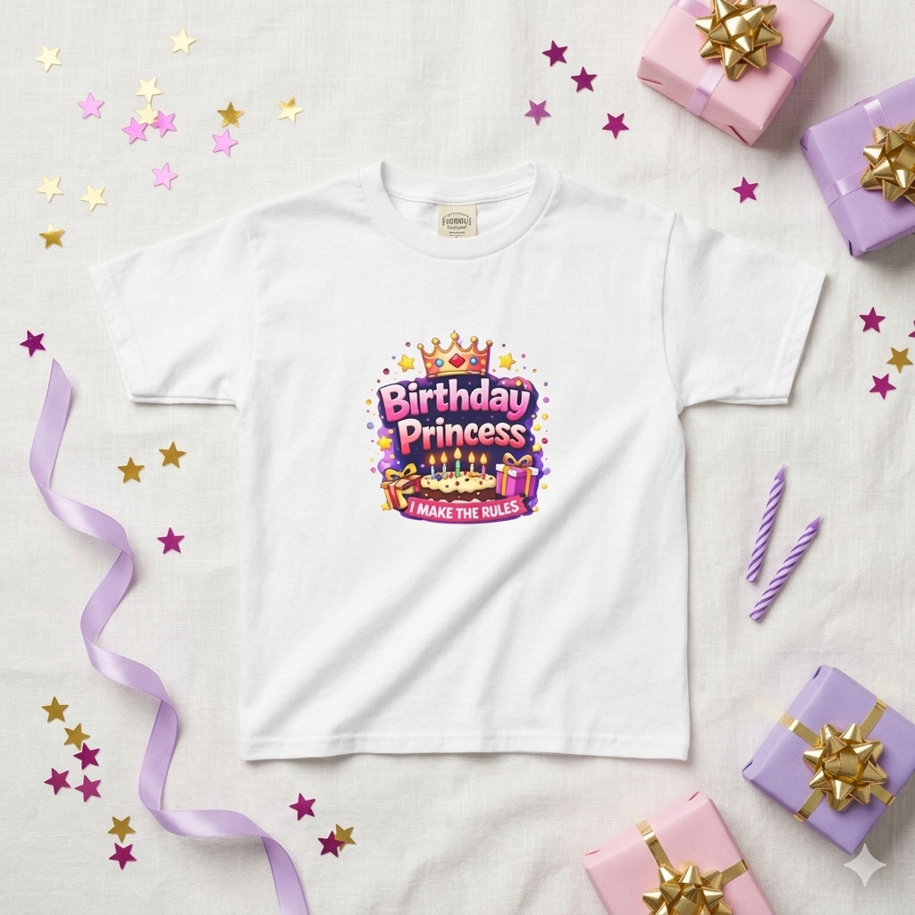 Kids Tee — "Birthday Princess" Crown Graphic Birthday Shirt