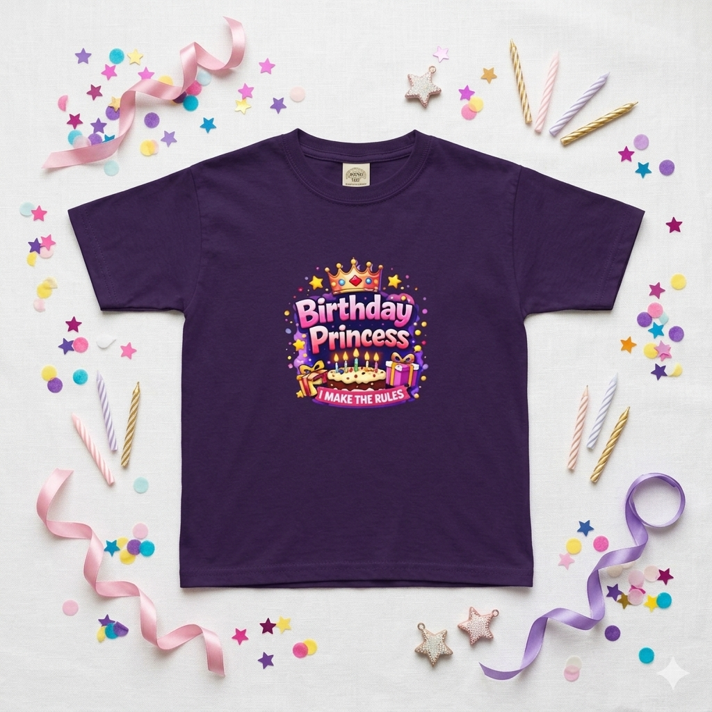 Kids Tee — "Birthday Princess" Crown Graphic Birthday Shirt