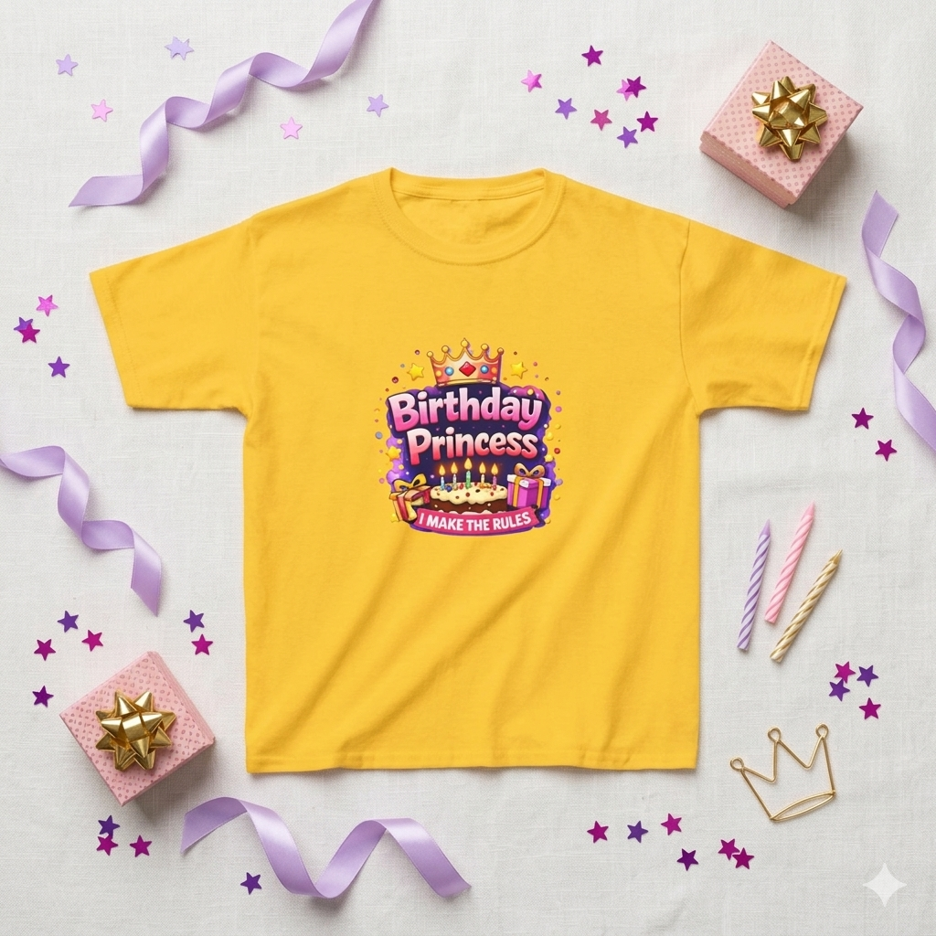 Kids Tee — "Birthday Princess" Crown Graphic Birthday Shirt