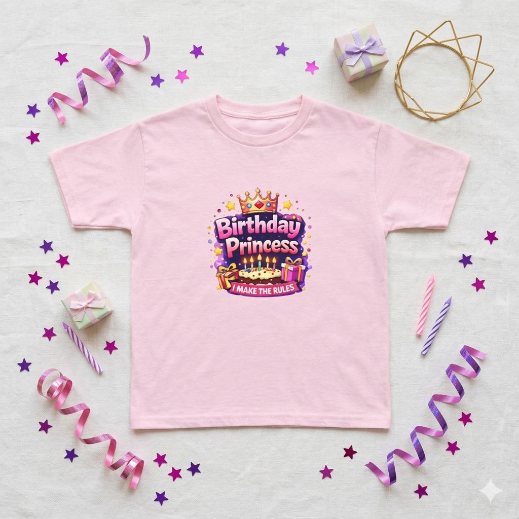 Kids Tee — "Birthday Princess" Crown Graphic Birthday Shirt
