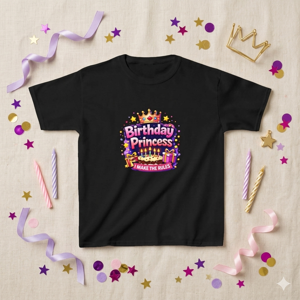 Kids Tee — "Birthday Princess" Crown Graphic Birthday Shirt