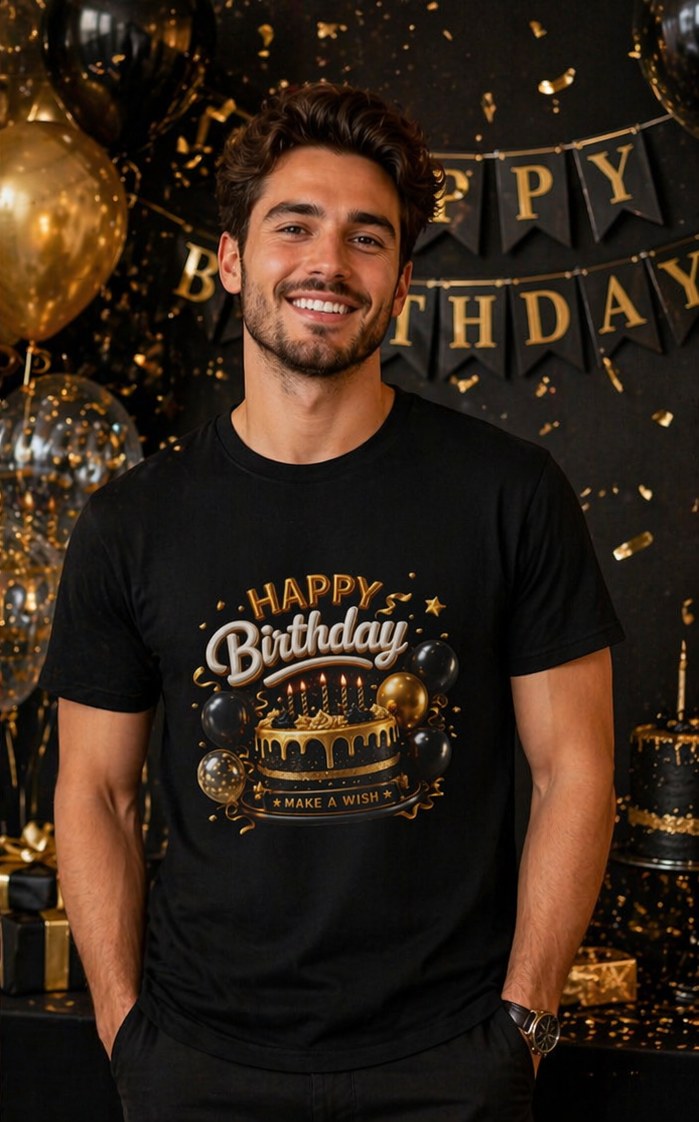 Birthday Cake & Balloons T-Shirt — "Happy Birthday" Celebration Tee
