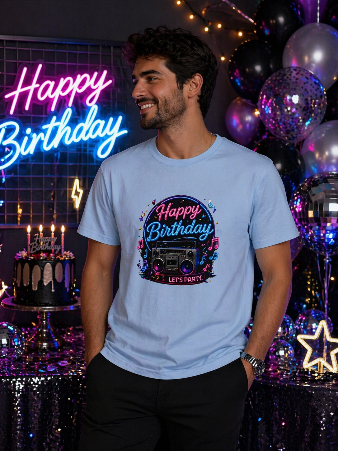 Birthday Boombox T-Shirt — "Happy Birthday" Retro Party Tee