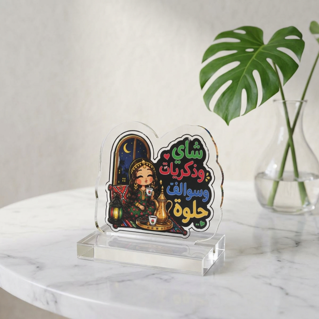 Acrylic Standee — Personalized Arabic Tea Scene Cutout (Custom Text)