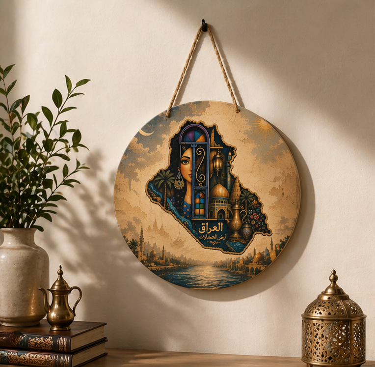 Iraq Map Wood Sign — Vintage Iraqi Art Wall Décor