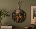 Round Middle Eastern Portrait Wood Sign — Evil Eye Decor, Arabian Tea Lady Wall Art