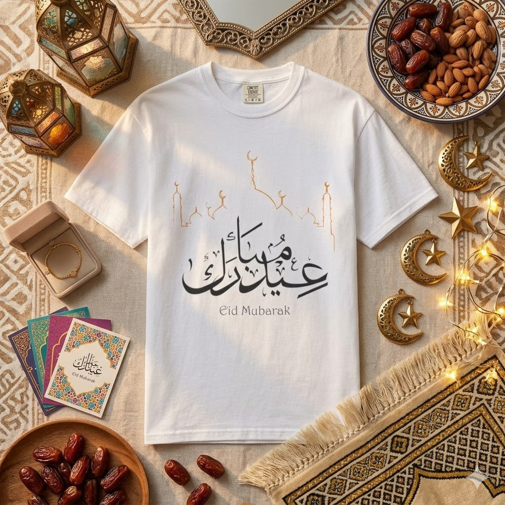 Eid Mubarak T-Shirt — Arabic Calligraphy Ramadan Celebration Tee