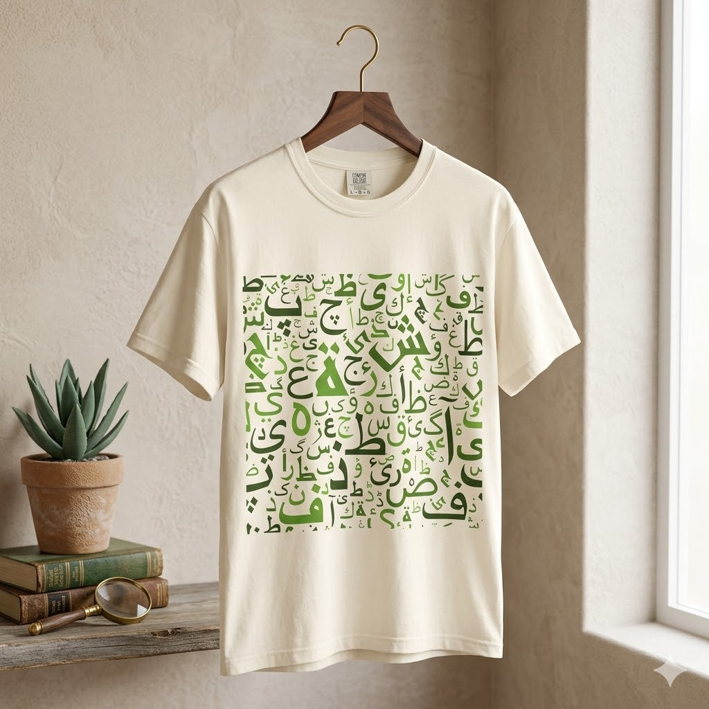 Arabic Calligraphy Letters T-Shirt — Green Typographic Alphabet Tee