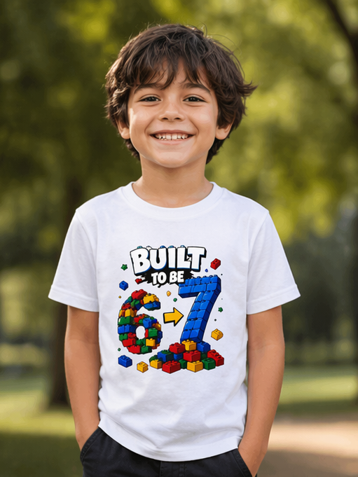 Built to Be 6 → 7" Colorful Building Block Birthday Shirt
