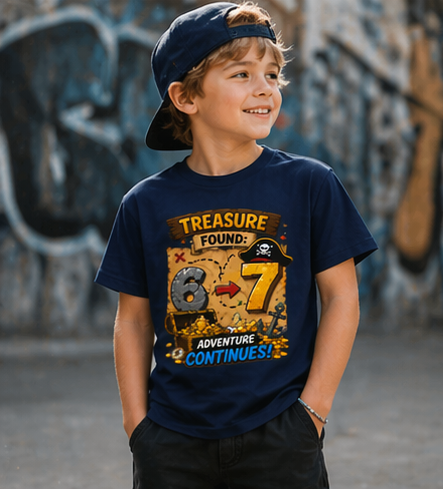 Kids T-Shirt - "Treasure Found: 6-7 Adventure Continues" Pirate Birthday Tee