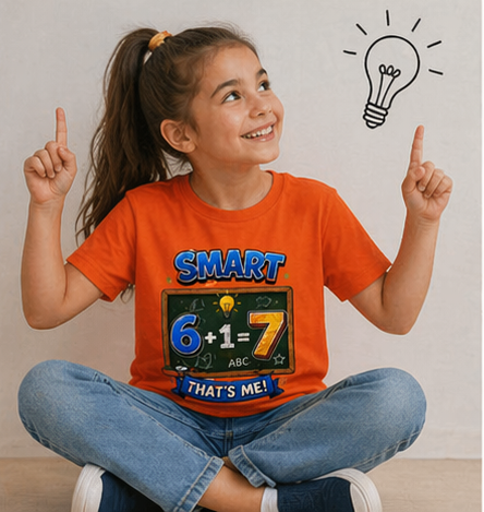 Kids 'Smart: 6+1=7 That's Me!' T-Shirt – Fun Back-to-School Math Tee