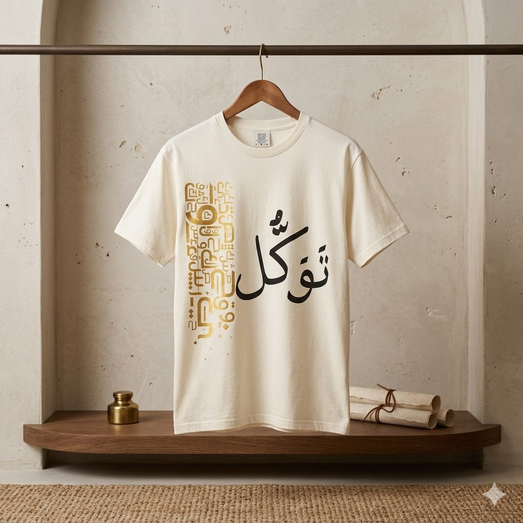 Arabic Calligraphy T-Shirt — توكل (Tawakkul) Spiritual Faith Tee