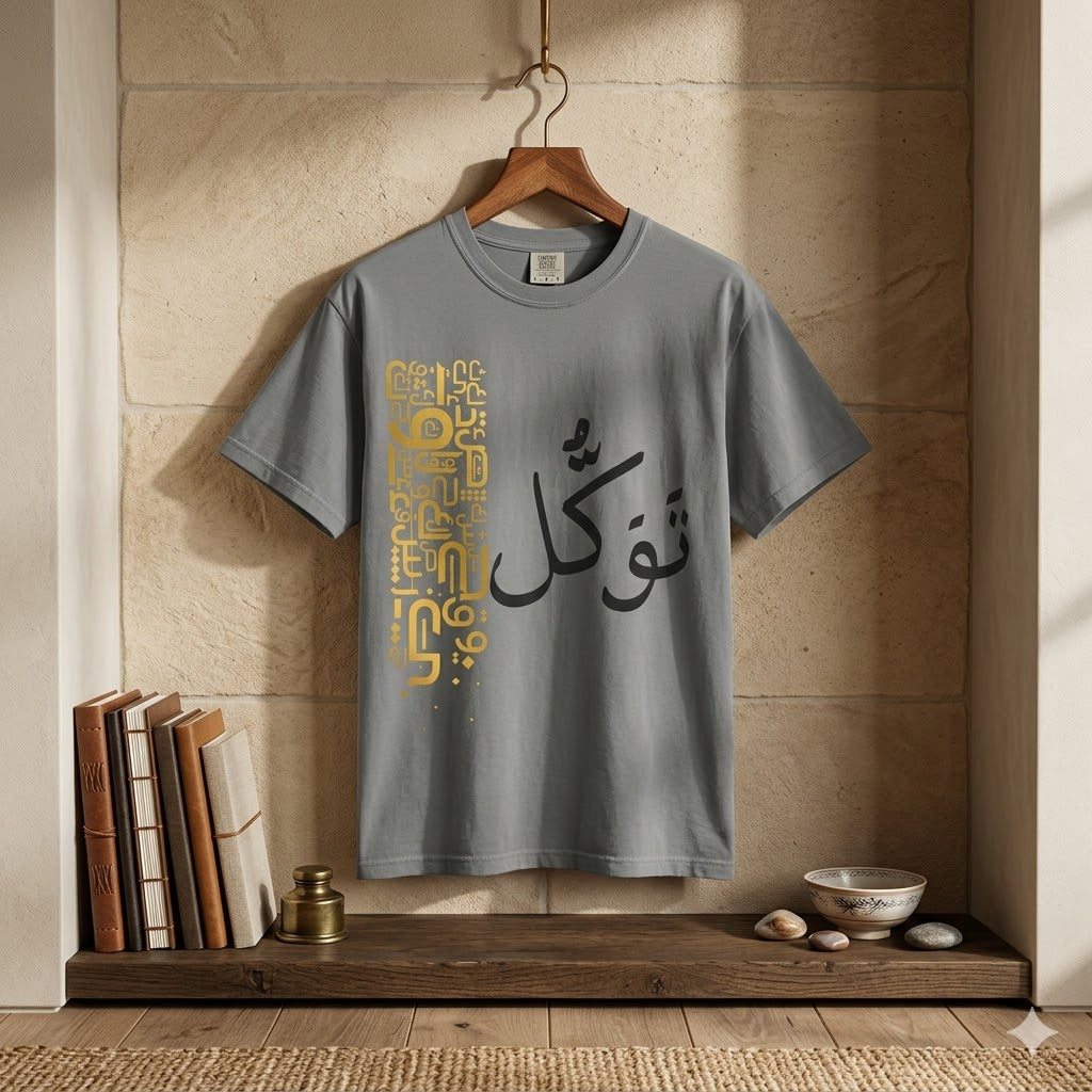 Arabic Calligraphy T-Shirt — توكل (Tawakkul) Spiritual Faith Tee