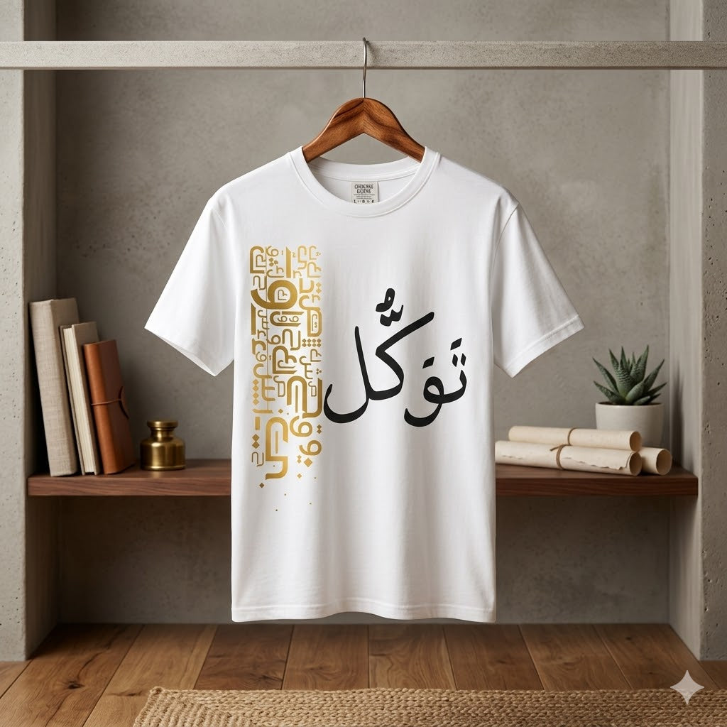 Arabic Calligraphy T-Shirt — توكل (Tawakkul) Spiritual Faith Tee