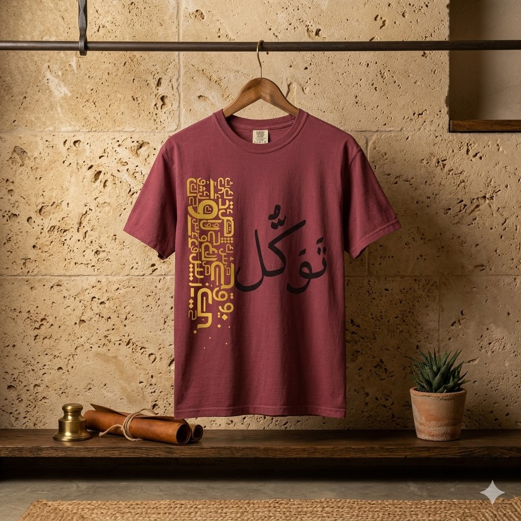 Arabic Calligraphy T-Shirt — توكل (Tawakkul) Spiritual Faith Tee