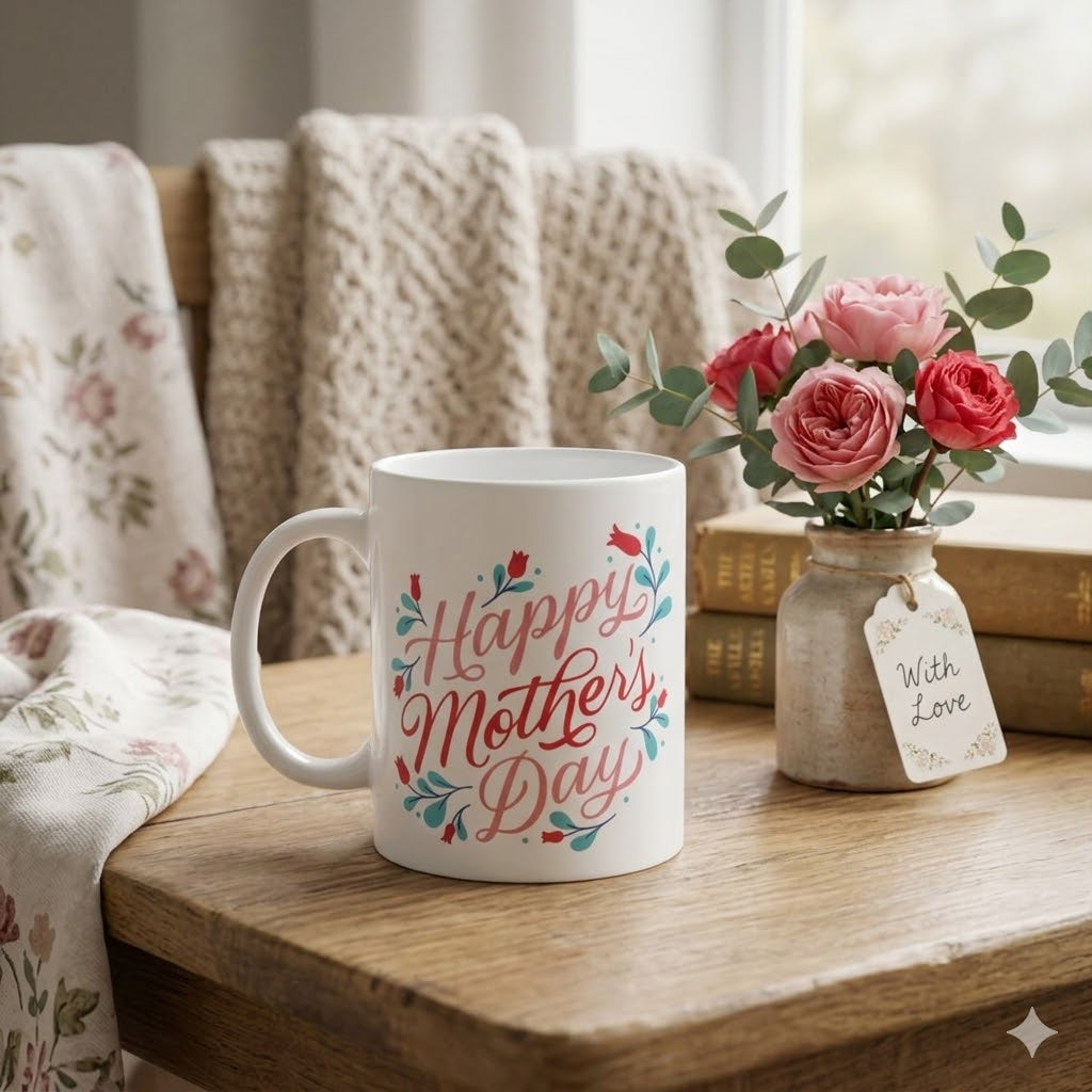 Mother's Day Ceramic Mug — Happy Mother's Day” Floral Coffee Cup