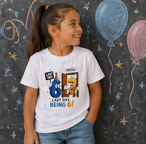 Kids 6th Birthday T-Shirt - "Last Day Being 6" Cute Cartoon Tee for Boys & Girls