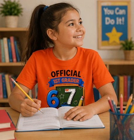 Official 1st Grader" Back-to-School Shirt with Chalkboard & School Supplies Design 67