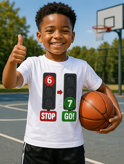 Kids T-Shirt "6 Stop → 7 Go!" Traffic Light Funny Counting Shirt 67