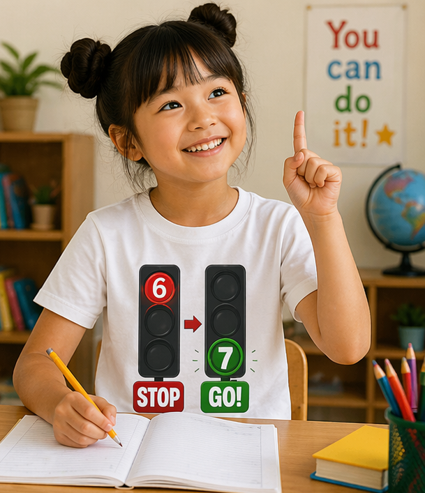 Kids T-Shirt "6 Stop → 7 Go!" Traffic Light Funny Counting Shirt 67