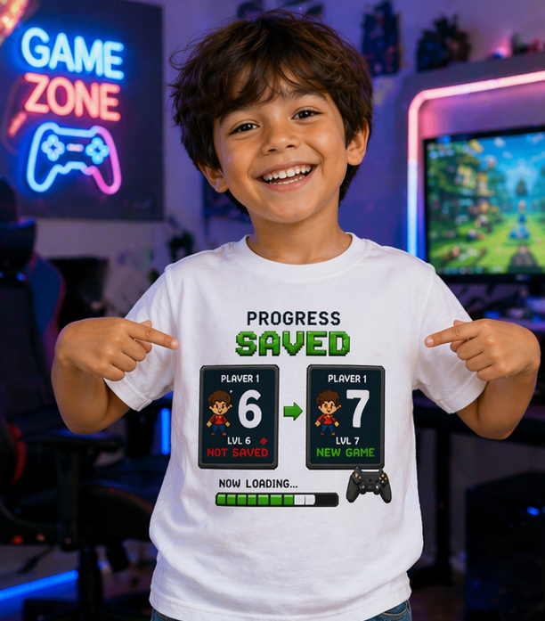 Kids Tee — 'Progress Saved' Gamer Scoreboard Shirt