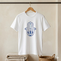 Hamsa Hand T-Shirt — Blue Floral Protective Symbol Tee