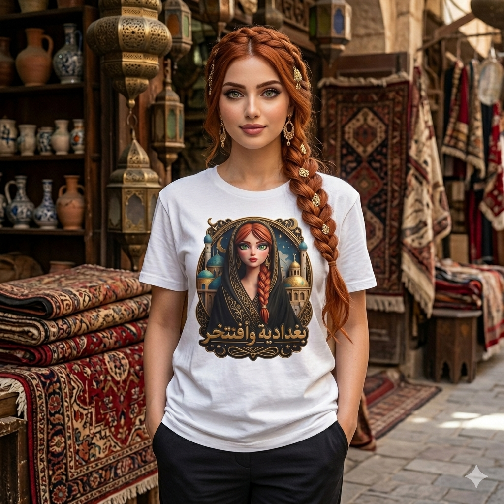Arabic Princess Portrait T-Shirt — "بغدايه وافتحچ" Vintage Middle Eastern Art Tee