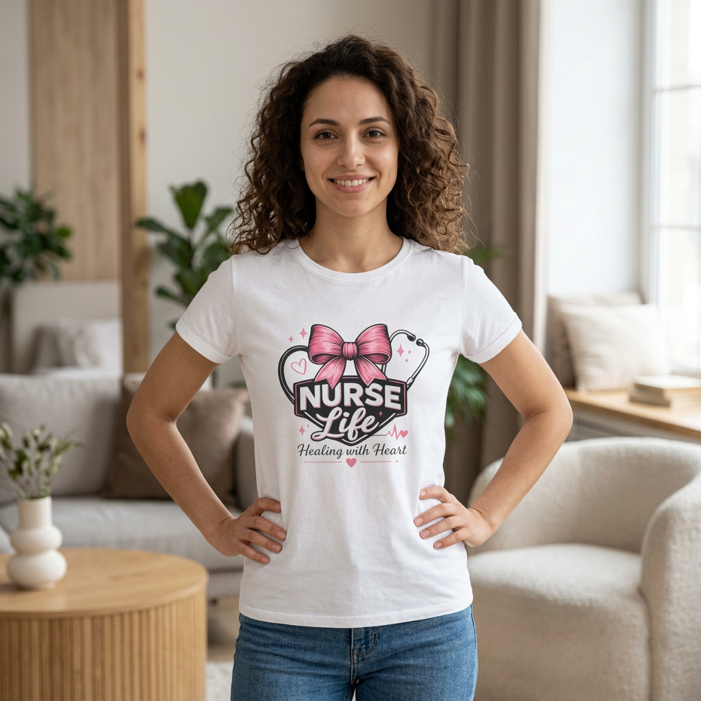 Nurse Life T-Shirt – Healing with Heart Stethoscope & Bow Design