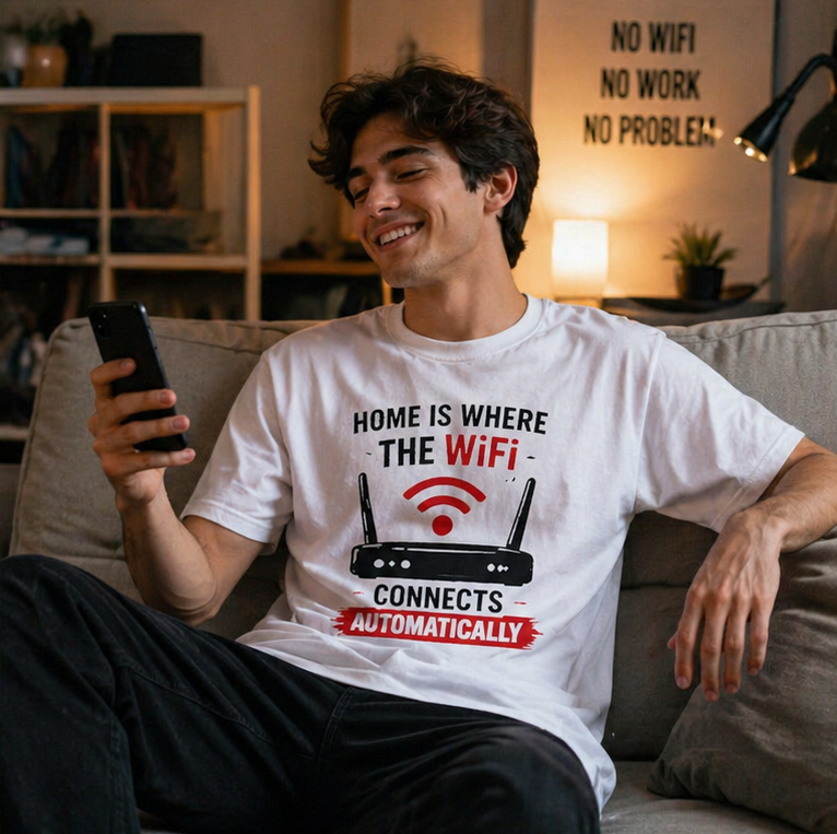 WiFi Home Shirt - "Home Is Where The WiFi Connects Automatically" Tee unisex t shirt