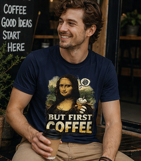 But First Coffee T-Shirt — Mona Lisa Coffee Graphic Tee