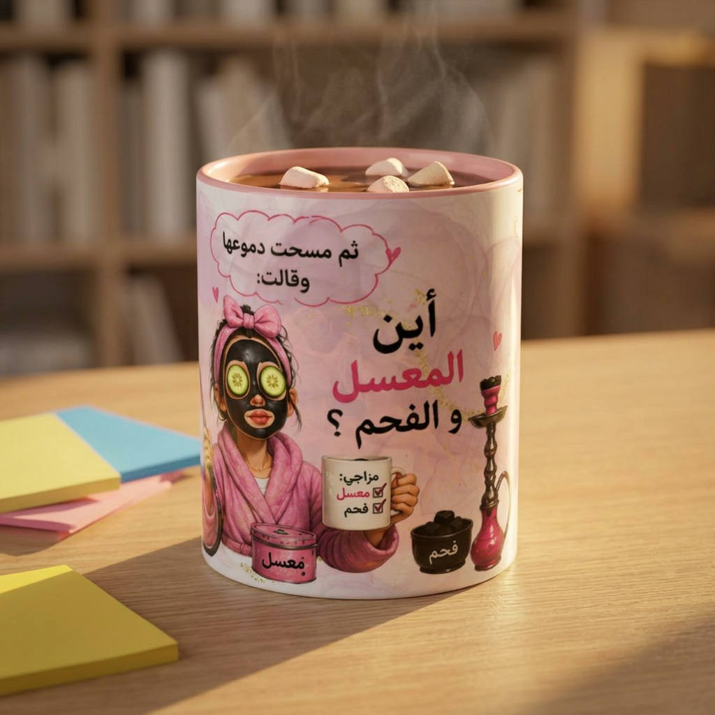 Arabic Spa & Hookah Accent Coffee Mug – 'أين المعسل والفحم؟' Funny Self-Care Tea/Coffee Cup (11/oz)