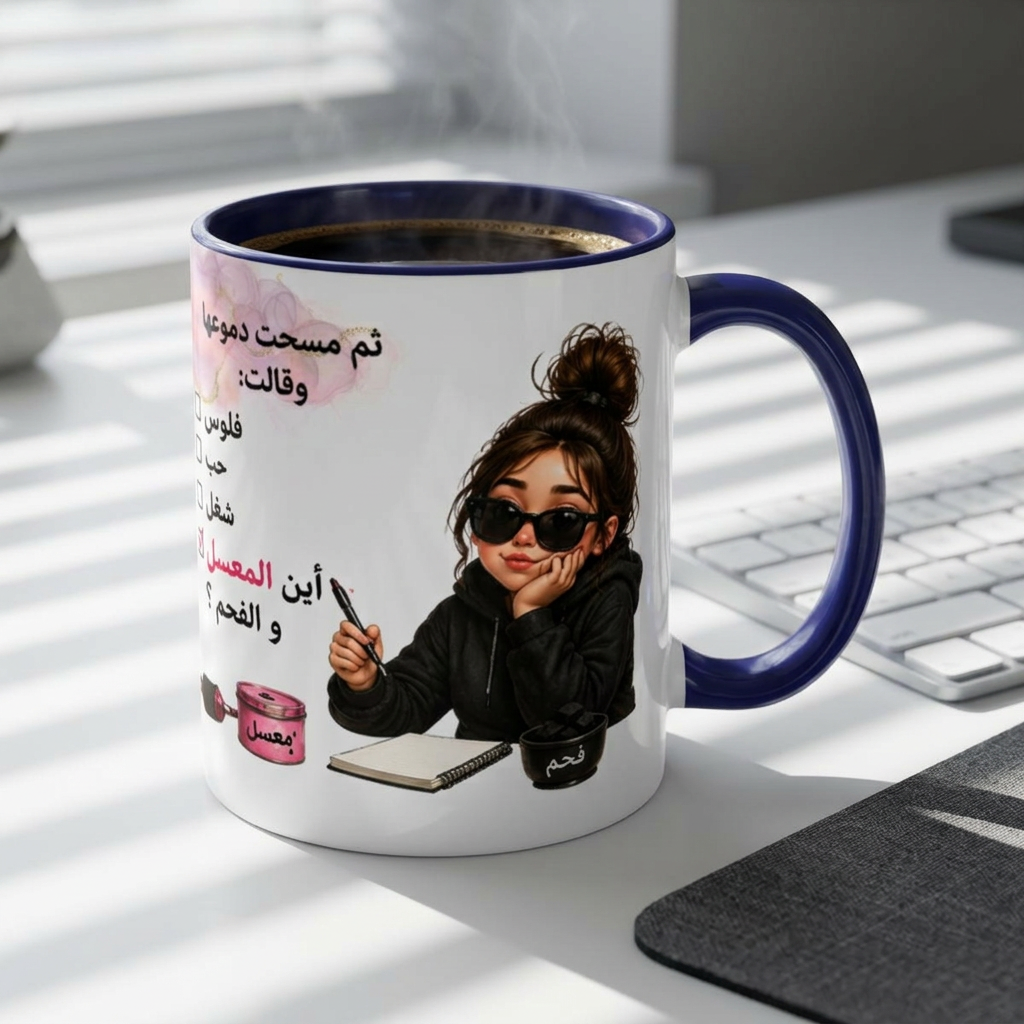 Arabic 'أين المعسل والفحم؟' Accent Coffee Mug — Funny Hookah Girl Design (11/oz)