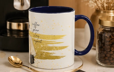 CEO Mood Coffee Mug – 'Coffee Plan, Slay, Repeat' Motivational Accent Mug